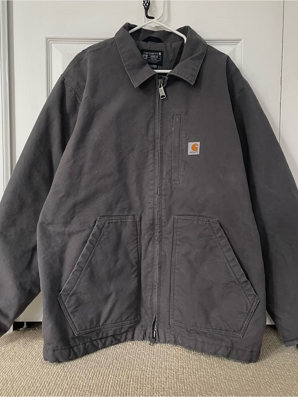 Carhartt Men's Charcoal Canvas Work Jacket with Chest Logo